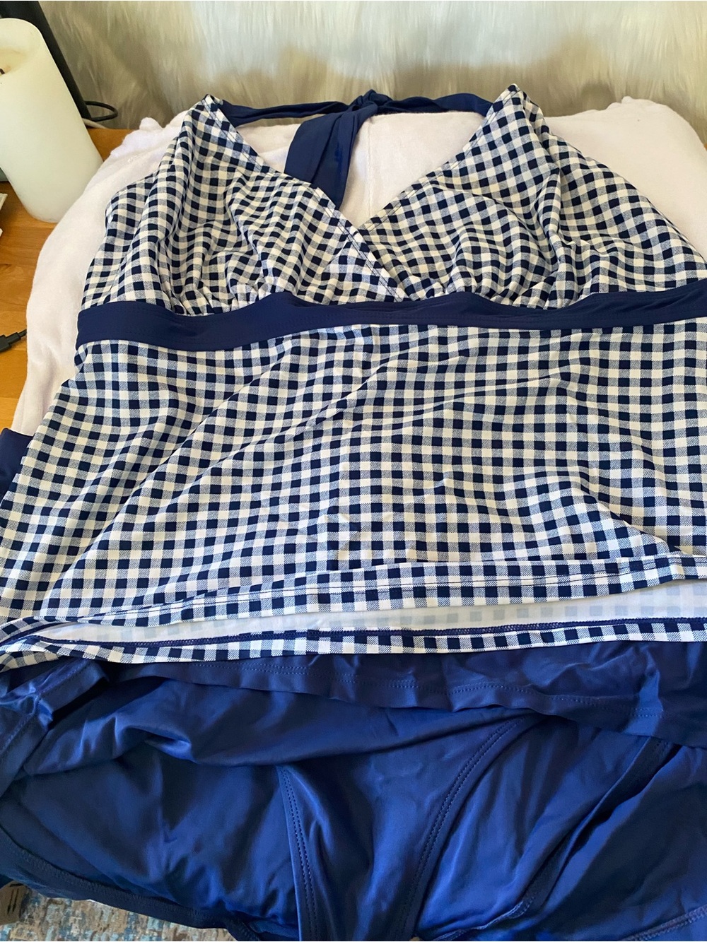 Basic Editions Navy and White Gingham Women’s Tankini